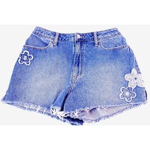 Hollister Ultra High-Rise Vintage Relaxed Mom Shorts Juniors 7 Floral Embroidery